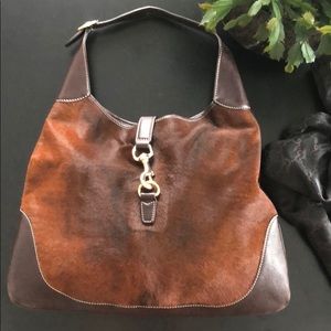 GUCCI Jackie O brown calf hair hobo